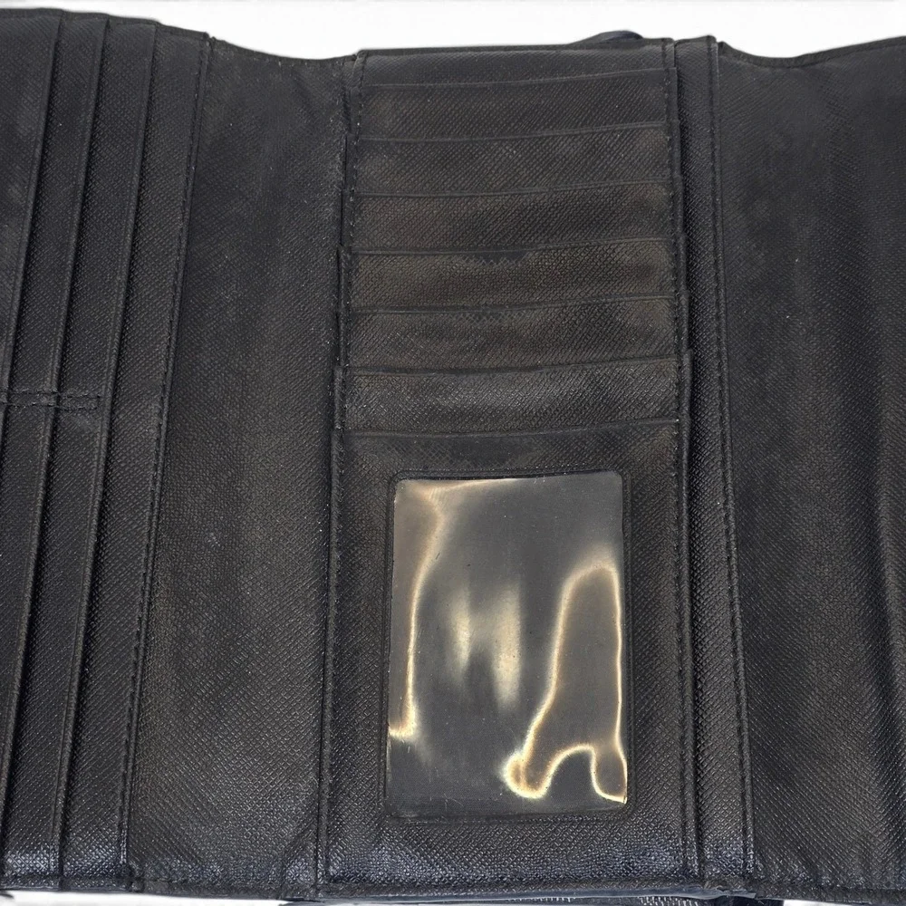 Coach Peyton Signature Jacquard Trifold Checkbook Wallet Black Gray Zip Clutch - Picture 4 of 11